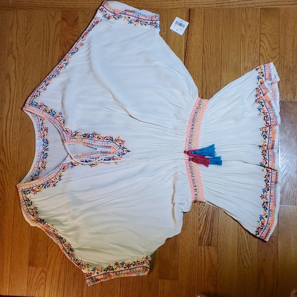 Altar'd State - Embroidered Ivory Boho Style Blouse w/ Cinched Waist, Size Large - Picture 2 of 5